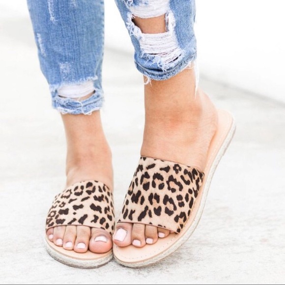 leopard espadrille slides